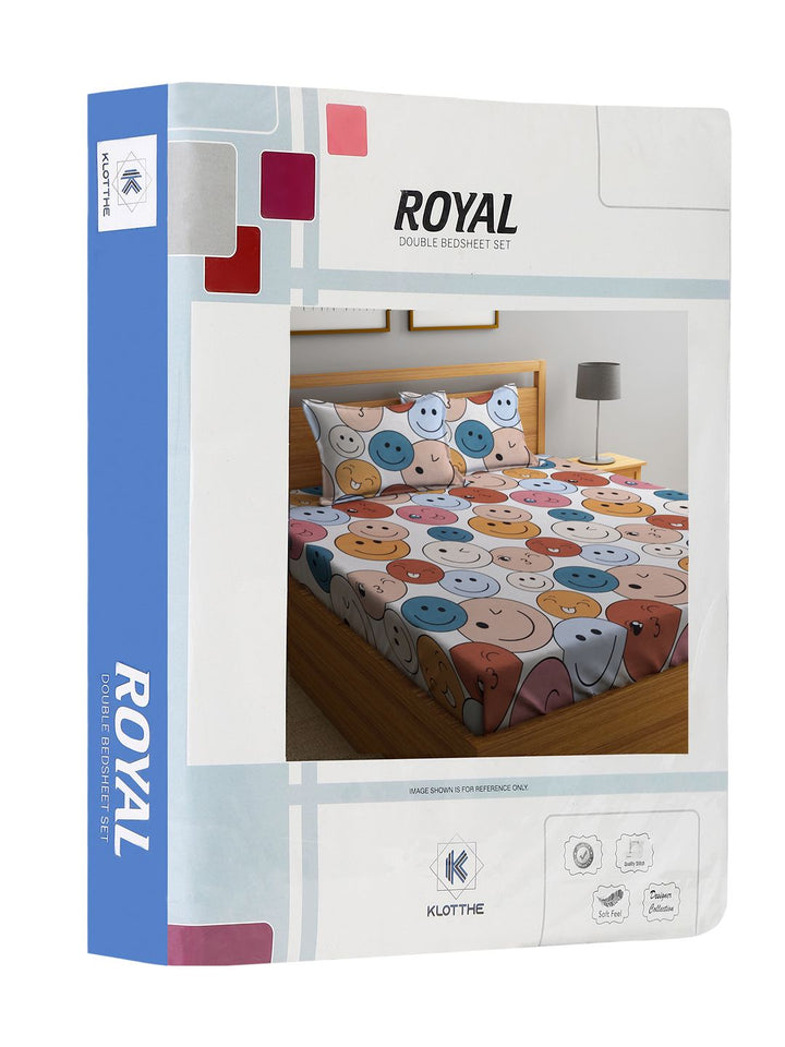 KLOTTHE Jaipuri Print Off White Conversational Cotton 300 TC King Fine Bedsheet with 2 Pillow Covers-250 x 220 cm
