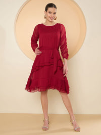Antheaa Women Chiffon Fit & Flare Embellished Dress