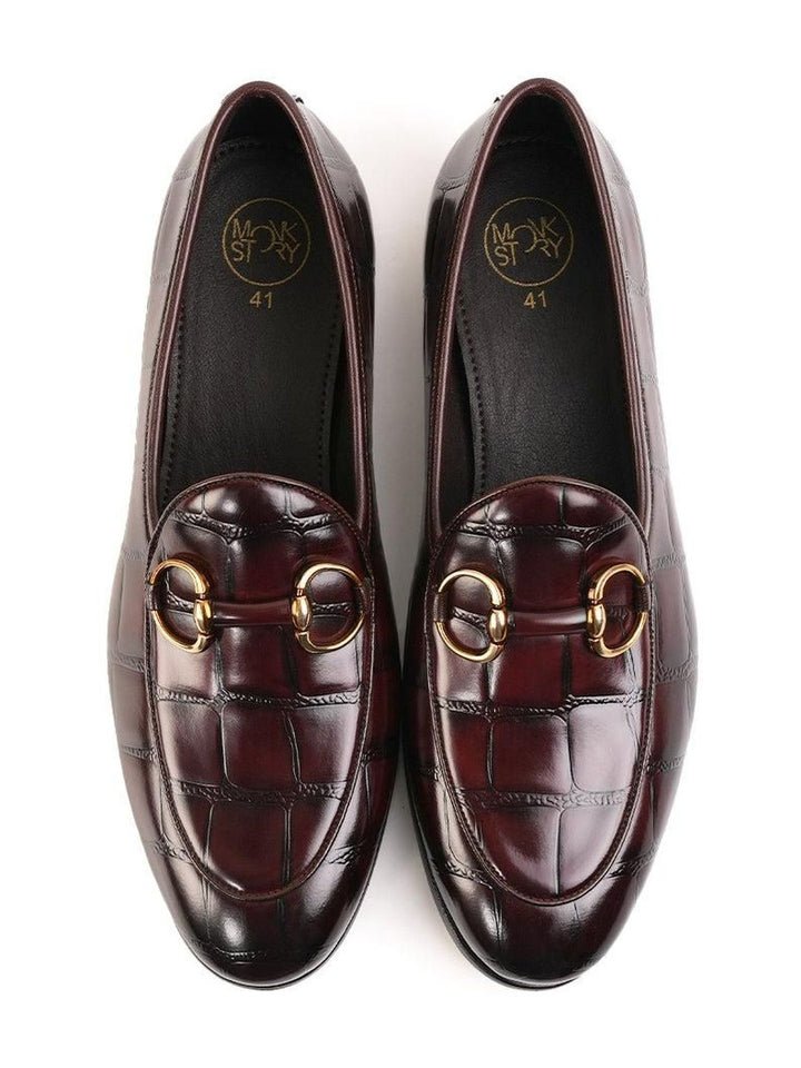 Monkstory Horsebit Smart Croc-Effect Slip-Ons Burgundy