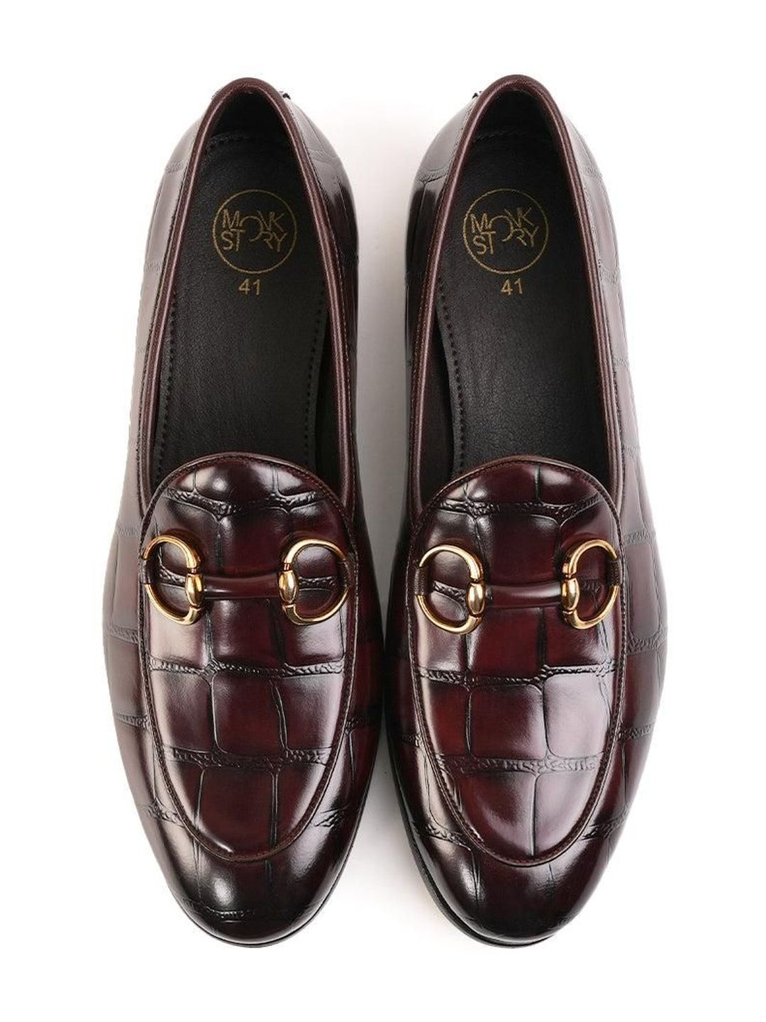 Monkstory Horsebit Smart Croc-Effect Slip-Ons Burgundy