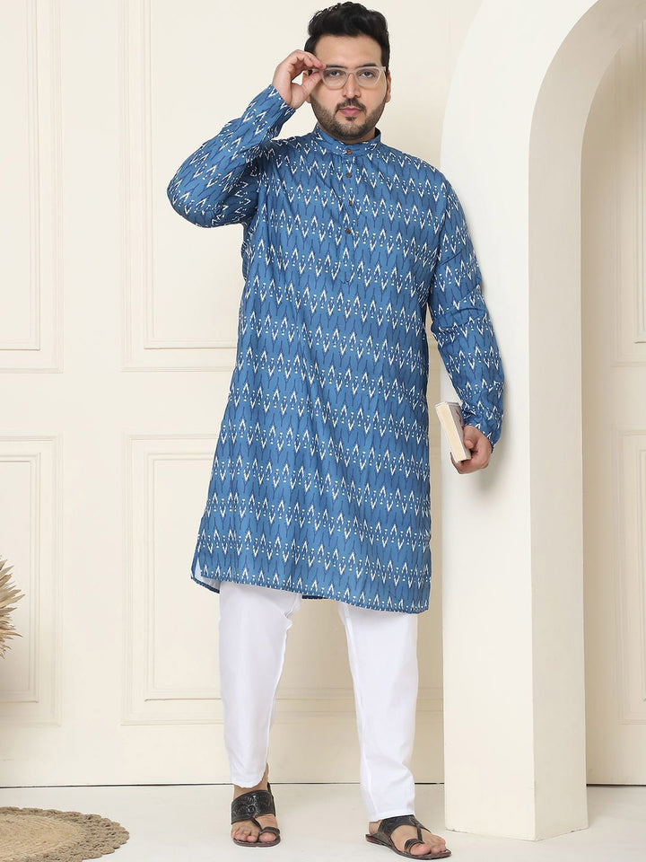 SOJANYA PLUS Ethnic Motifs Band Collar Straight Kurta With Pyjamas