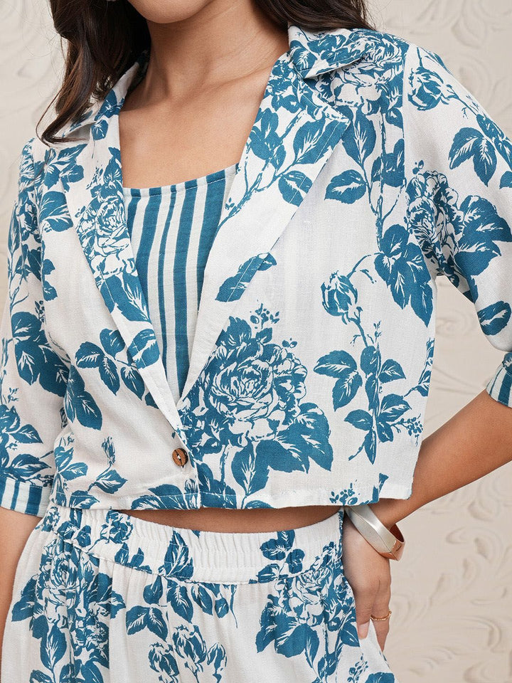 Vishudh Floral Printed Top & Trouser With Jacket