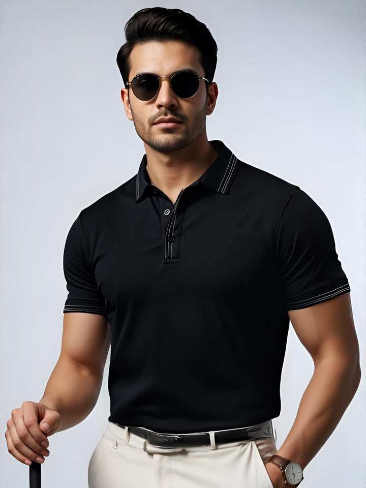 ADRO Men Black Cotton Tshirts
