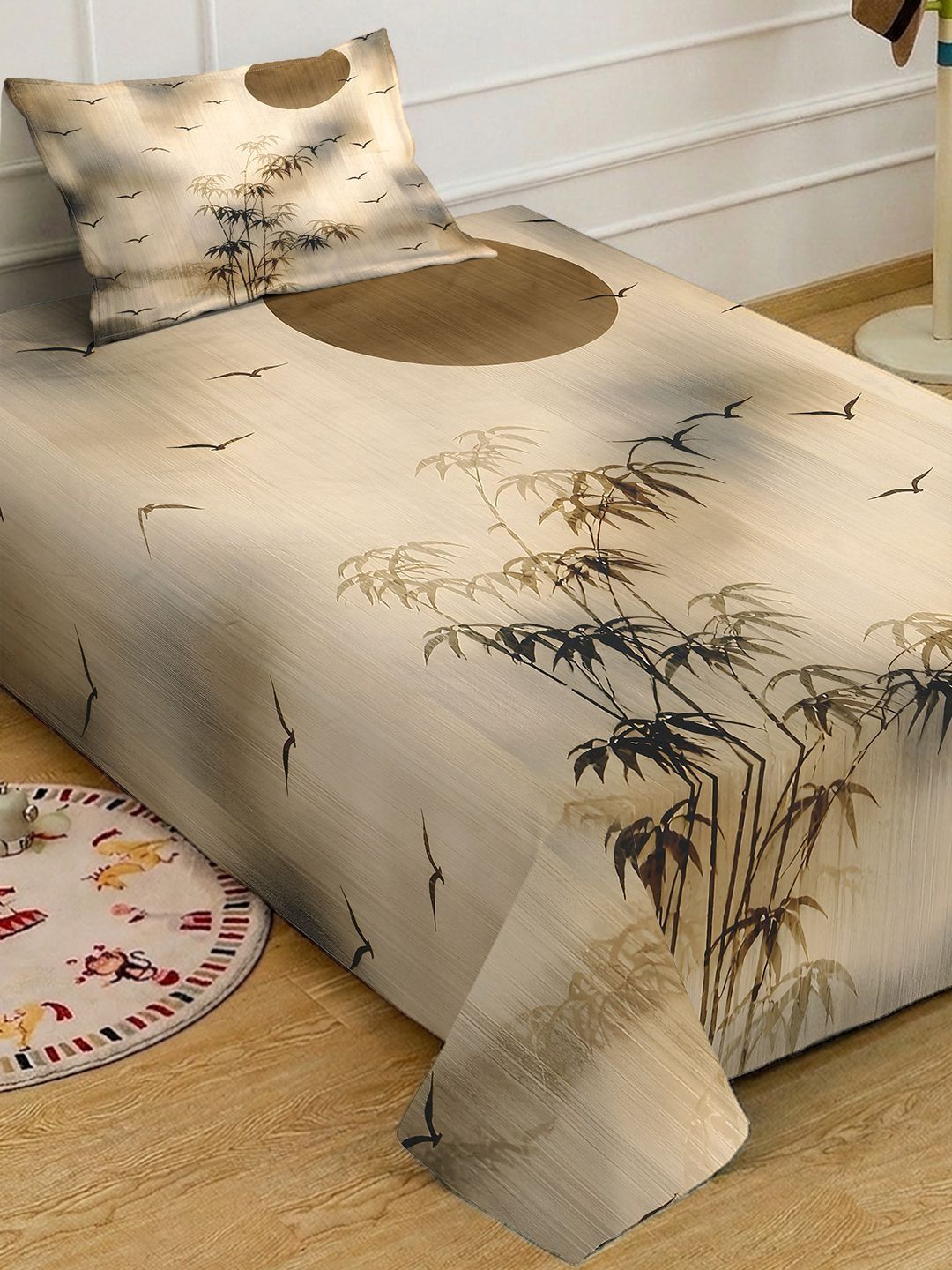 Myntra Elegant Beige Floral Printed Dilengkapi 400 TC Single Cadar 7D dengan 1 Sarung Bantal