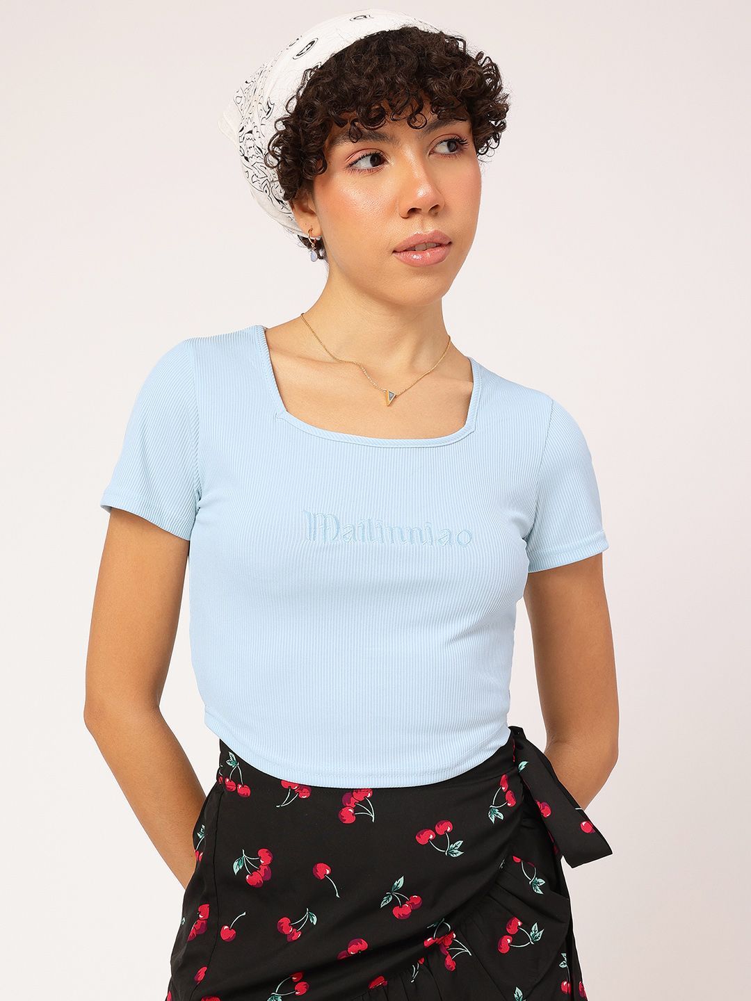DressBerry Pastel Dreams Ribbed Embroidered Detail Tshirt