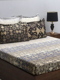 BOMBAY DYEING Grey & Brown Printed 300 TC Cotton King Bedsheet with 4 Pillow Covers