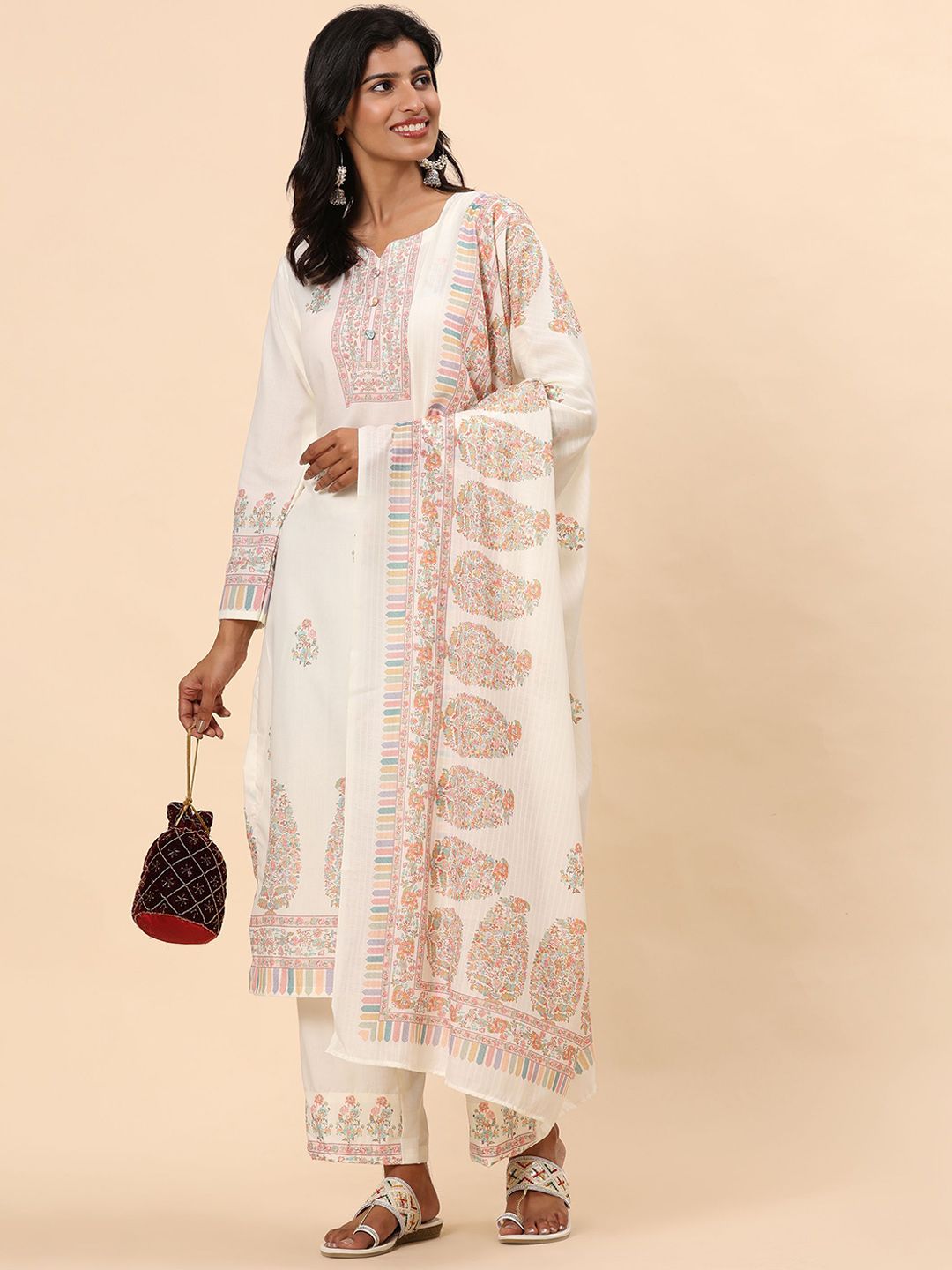 Mamicha Women Floral Printed Regular Pure Cotton Kurta with Palazzos & With Dupatta
