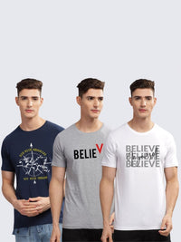 ADRO Men Pack Of 3 Printed Regular Fit T-shirt