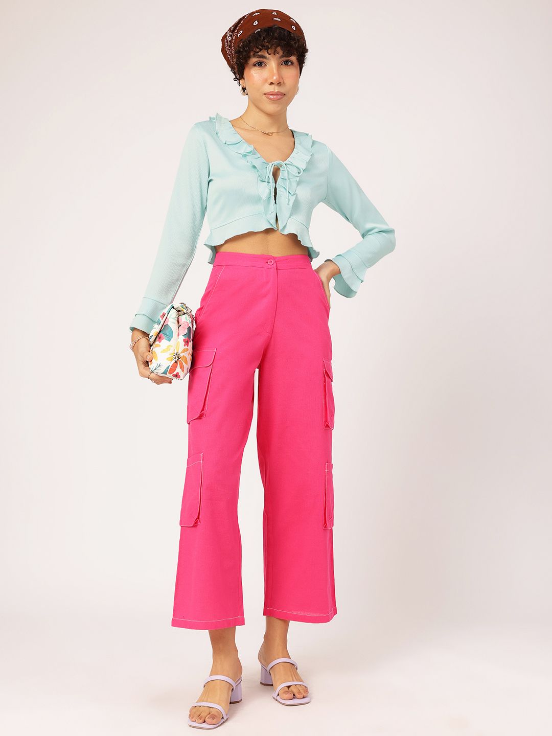 DressBerry Cottagecore Tie-Up Neck Ruffles Crop Top