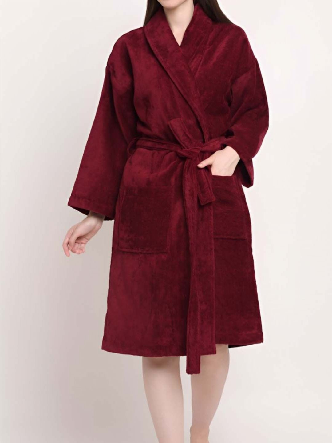BOMBAY DYEING Purple Pure Cotton Bath Robe With Waist belt