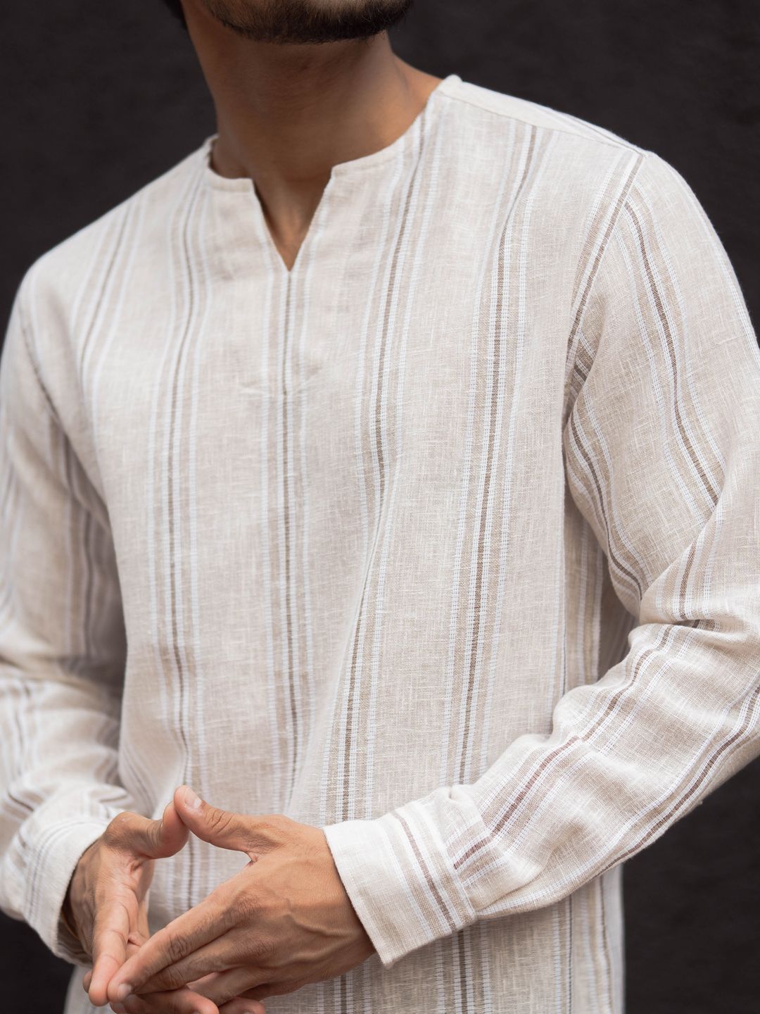 Powerlook Men Collarless Solid Cotton Casual Shirt