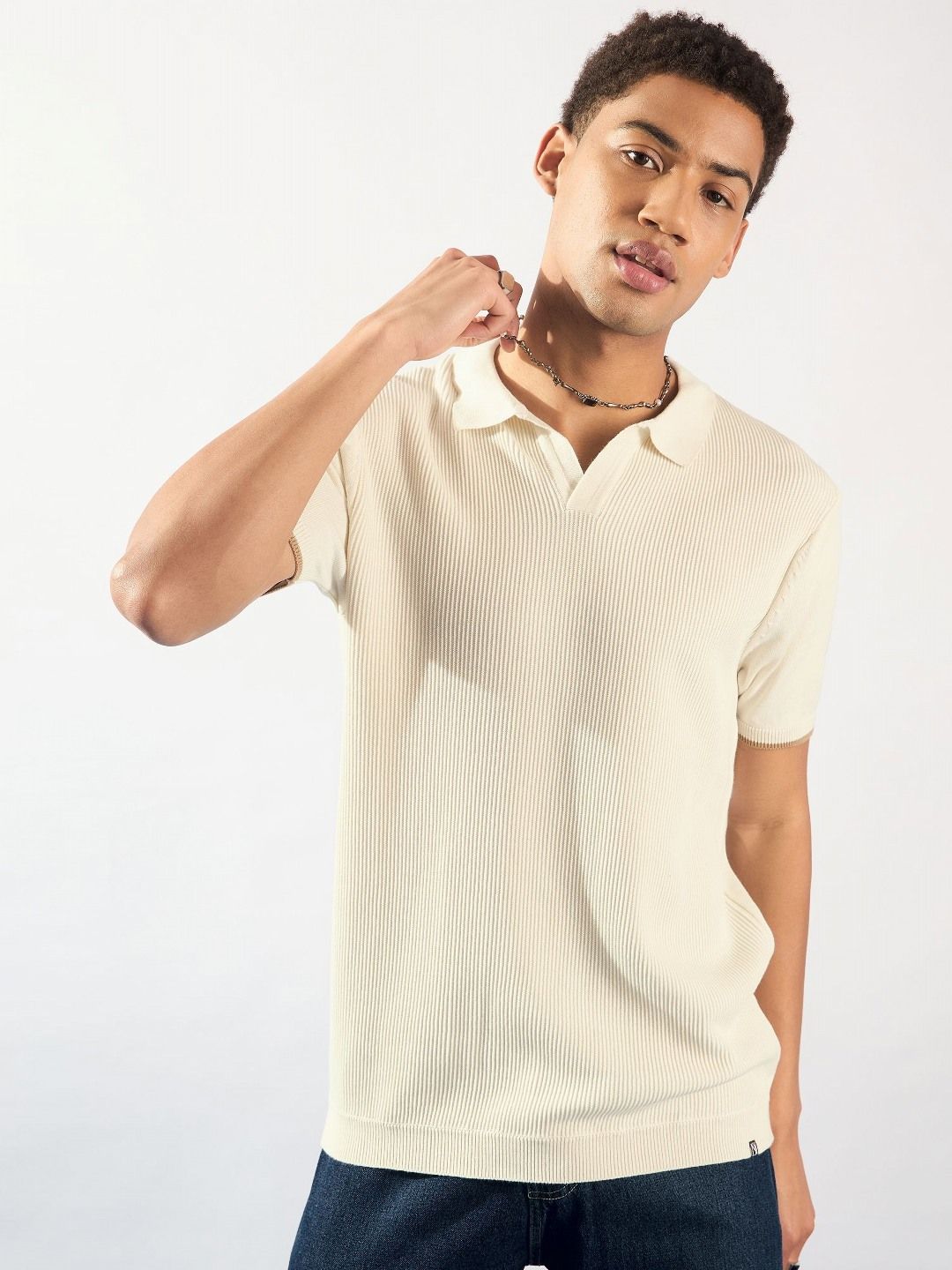 DENNISON Men Self Design Polo Collar Cotton T-Shirt