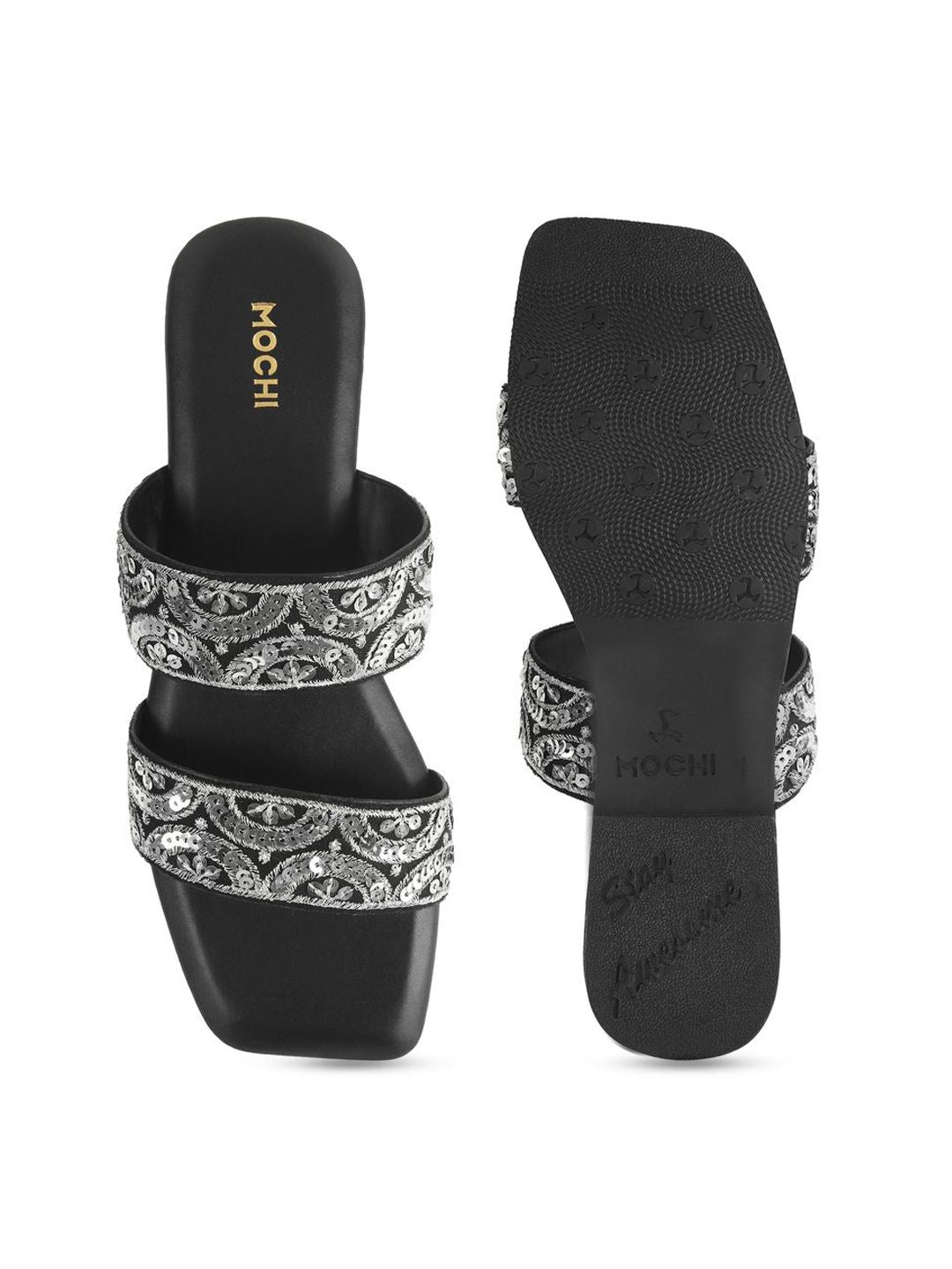 Mochi Women Embellished Open Toe Flats