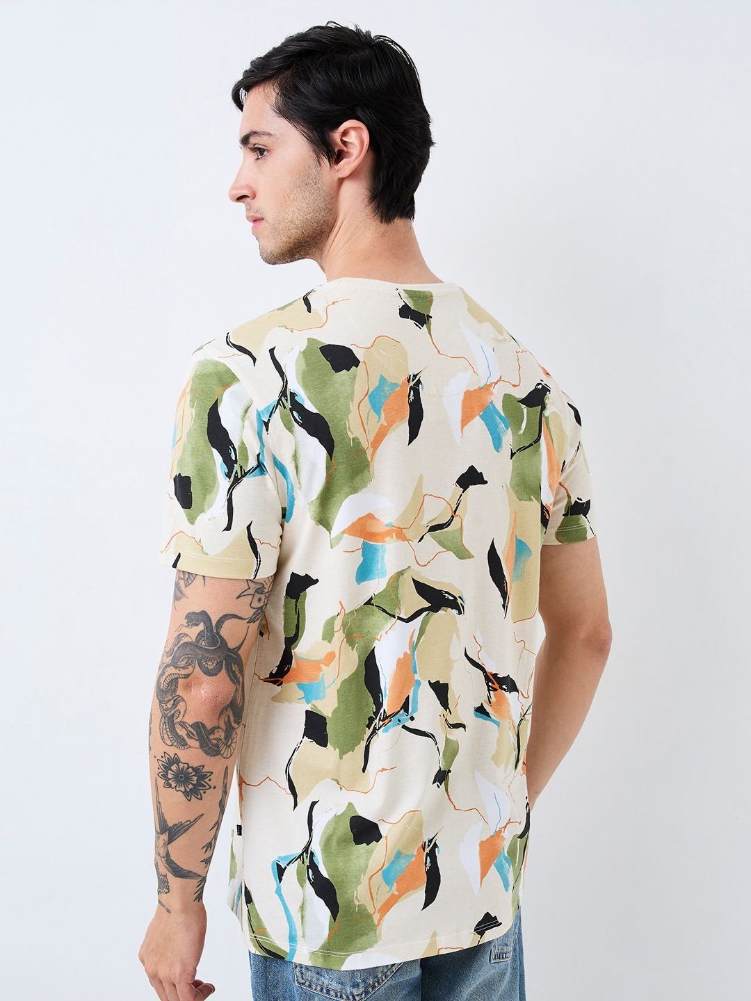 SPYKAR Men Abstract Printed Round Neck Cotton Slim Fit T-shirt