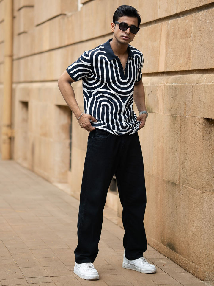 Powerlook Men Striped Polo Collar Pure Cotton T-shirt