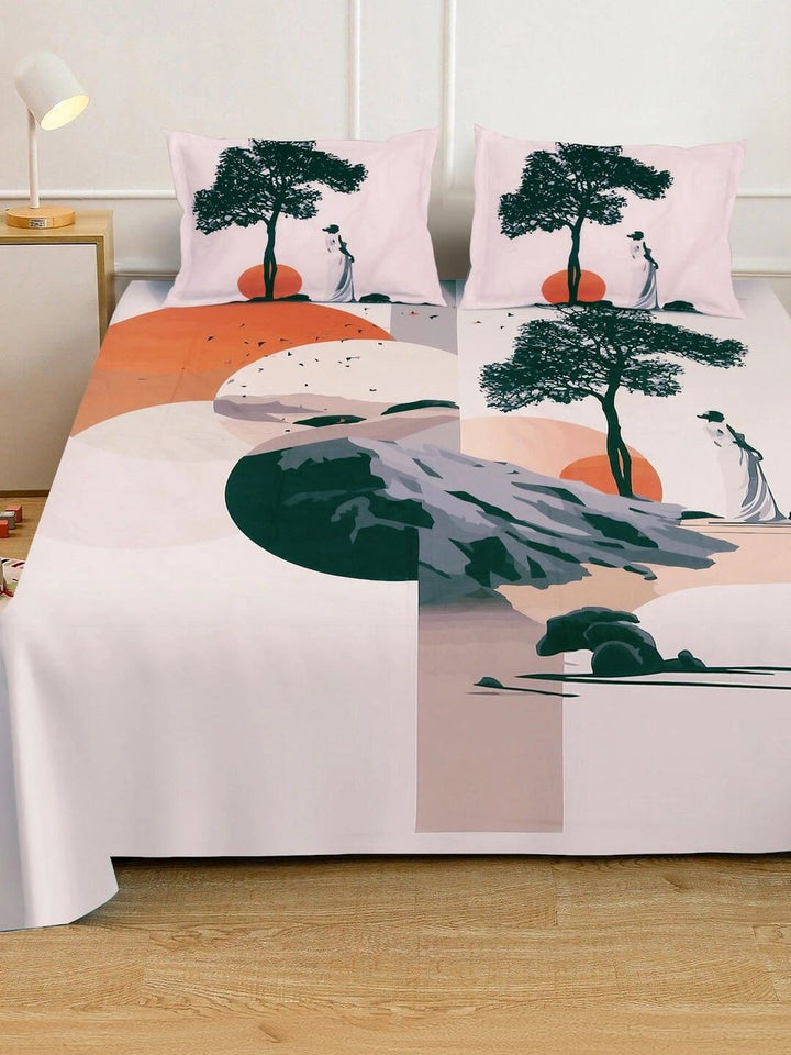 Myntra Elegant Homes Cream-Coloured 400 TC King Bedsheet with 2 Pillow Covers