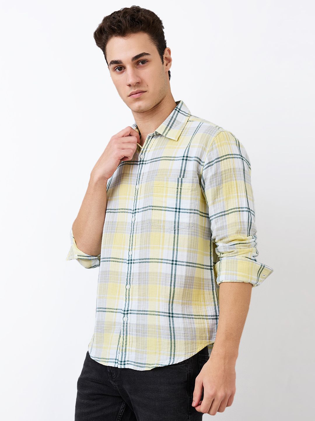 SPYKAR Men Spread Collar Tartan Checked Cotton Casual Shirt