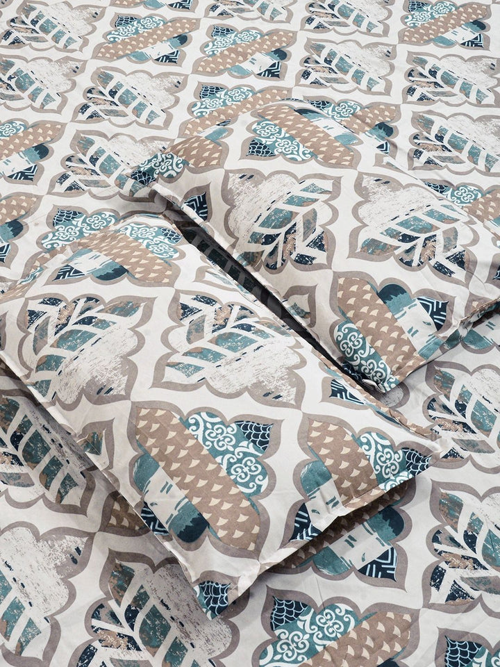 Myntra Elegant Homes Cream Geometric 300 TC King Double Bedsheet & 2 Pillow Cover