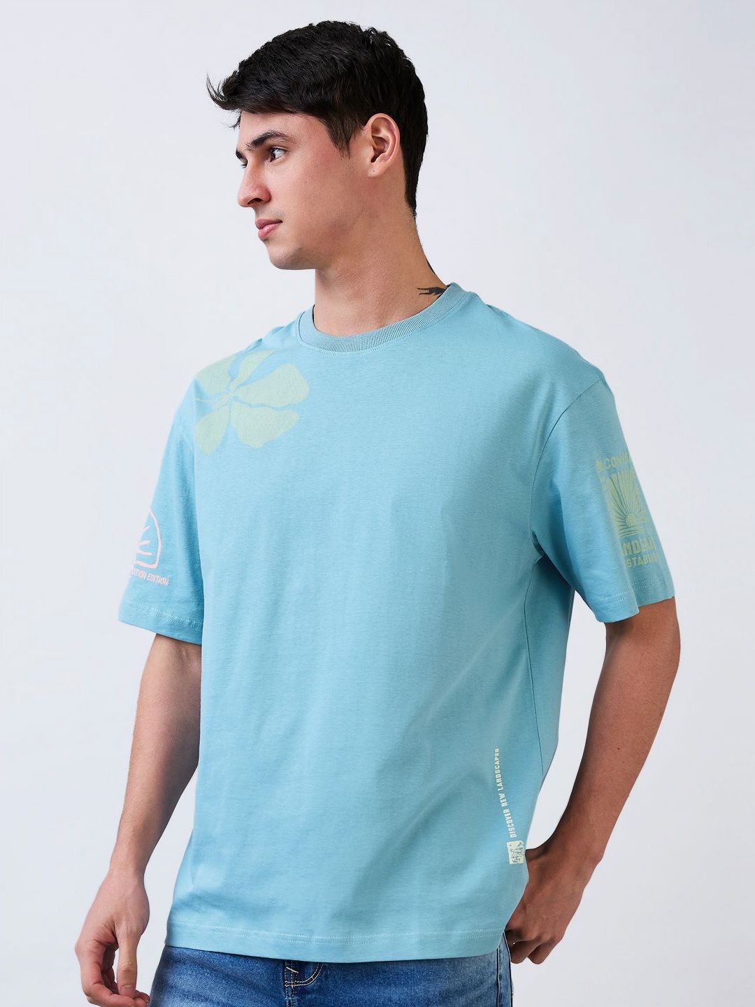 SPYKAR Men Floral Printed Round Neck Cotton Relaxed Fit T-shirt