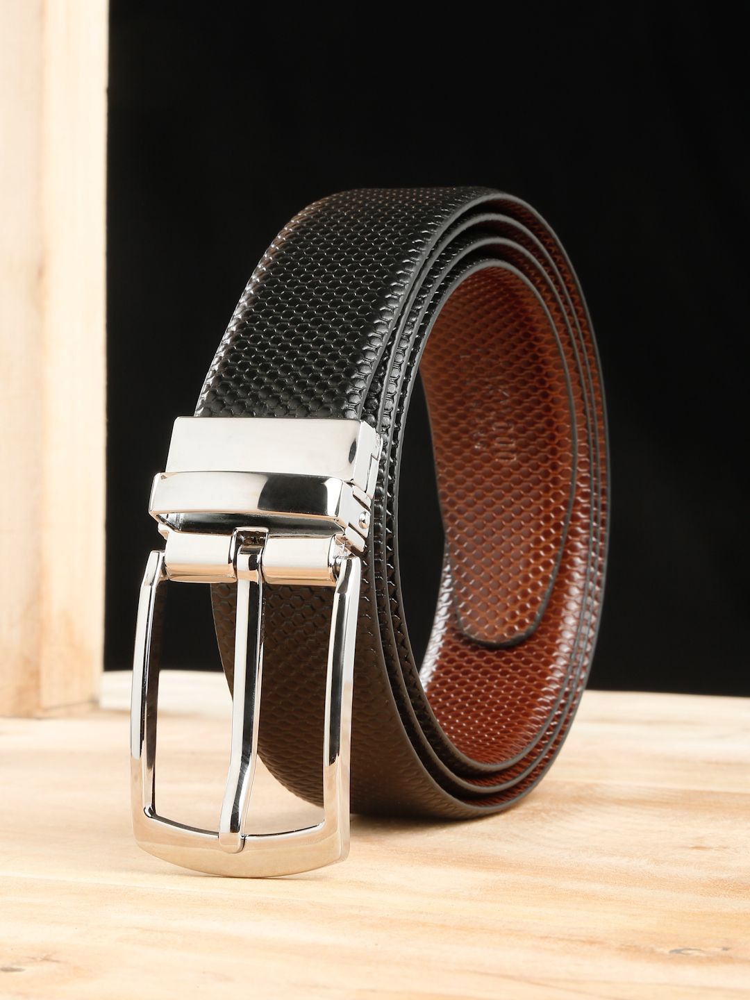 Teakwood Leathers Men Textured Leather Reversible Formal Belt