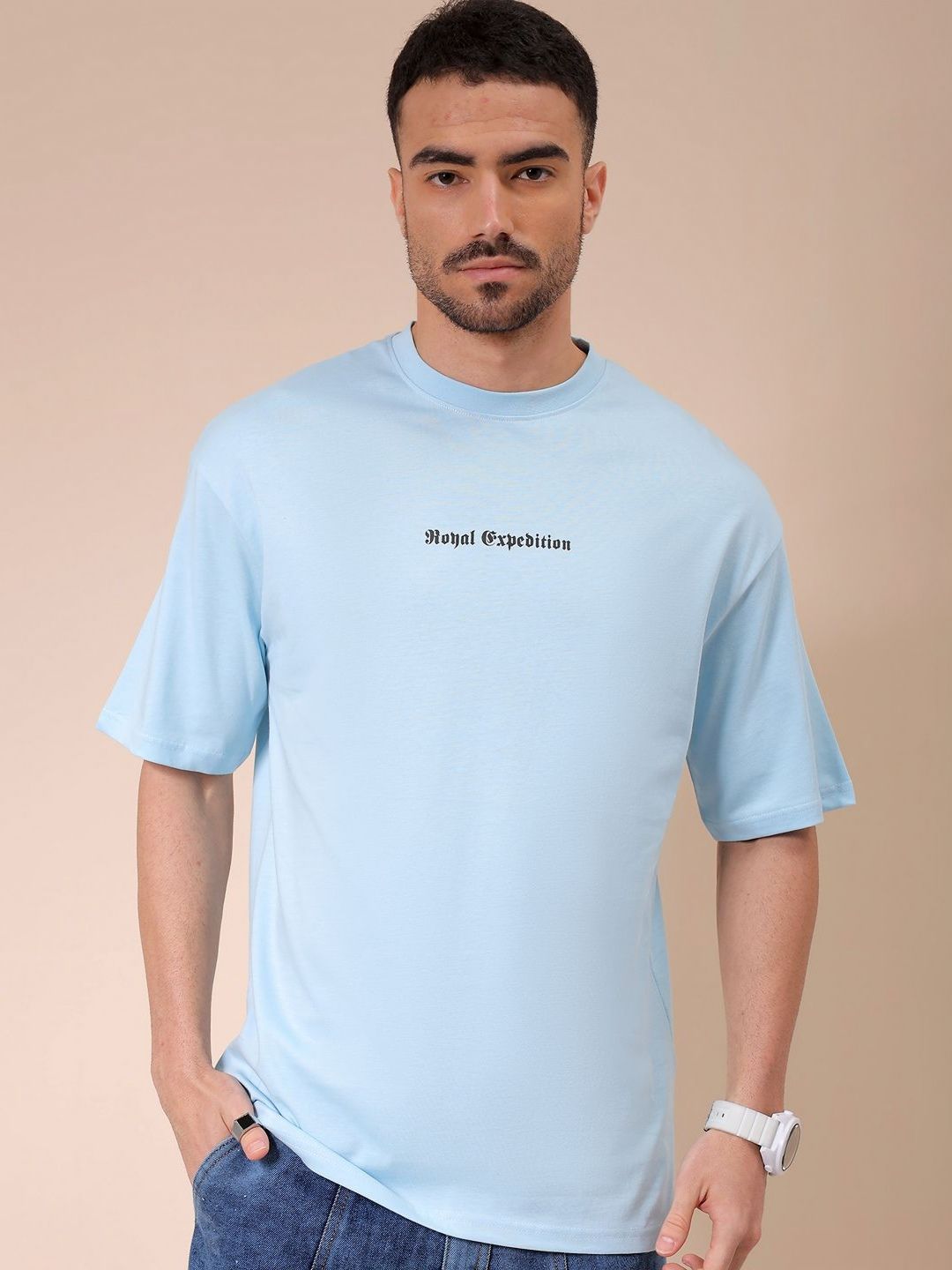 The Indian Garage Co Men Graphic Printed Round Neck Cotton Oversized T-shirt