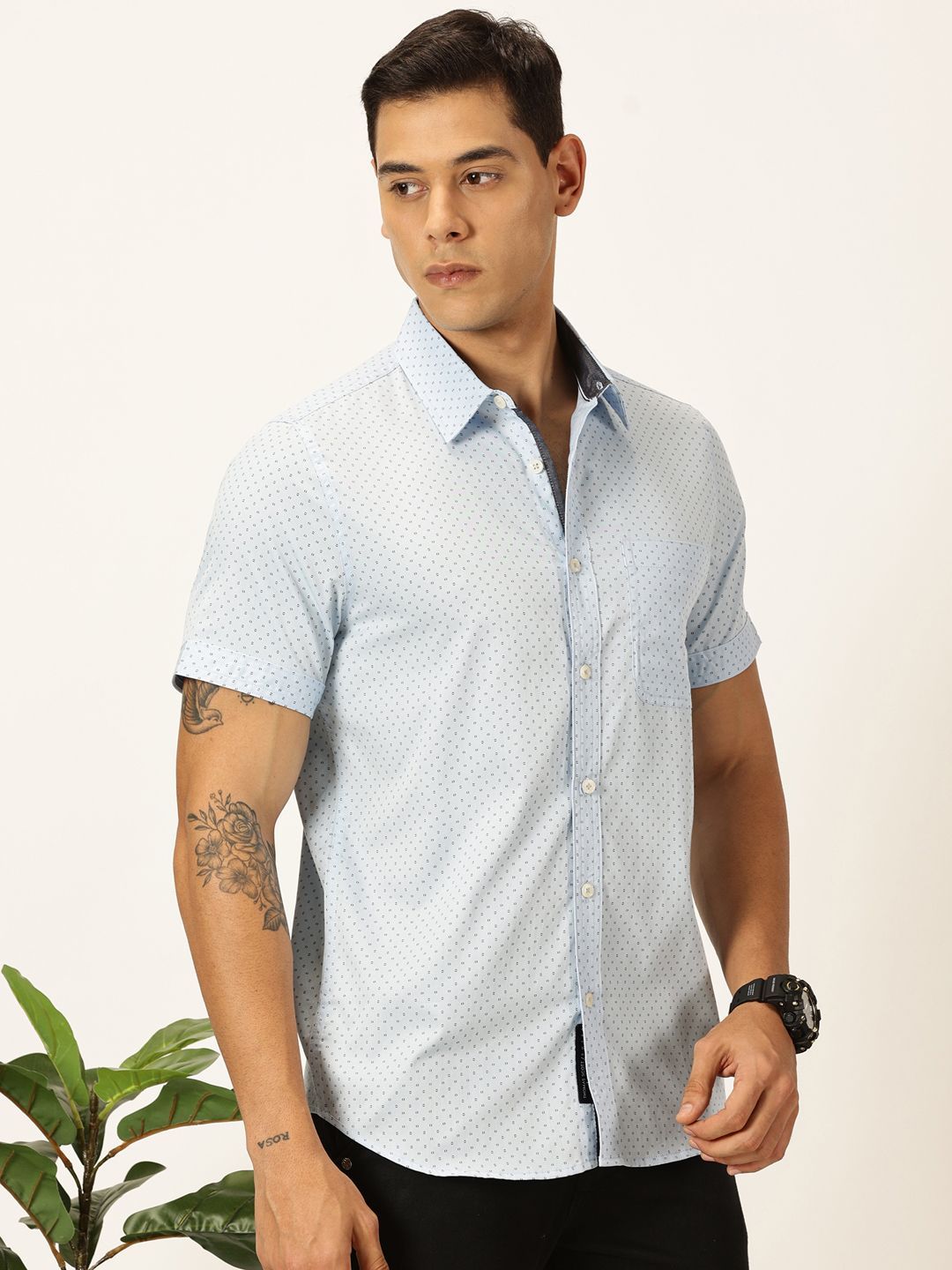 Thomas Scott Men Premium Cutaway Collar Polka Dots Printed Cotton Casual Shirt