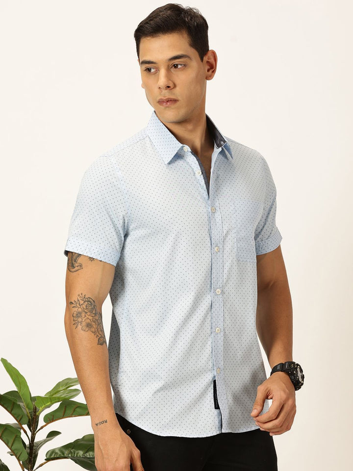 Thomas Scott Men Premium Cutaway Collar Polka Dots Printed Cotton Casual Shirt