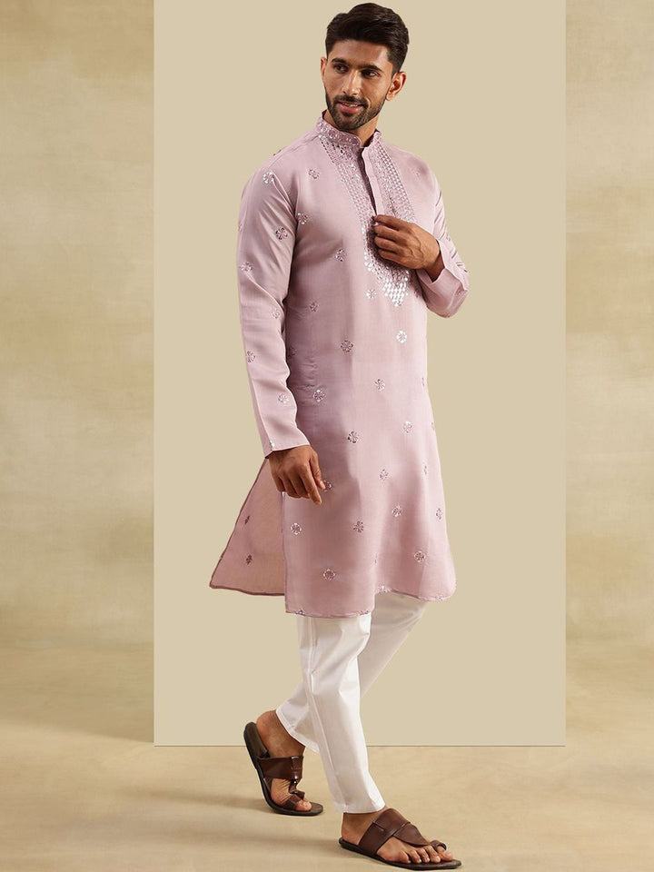 SOJANYA Floral Embroidered Mandarin Collar Sequinned Kurta With Pyjamas
