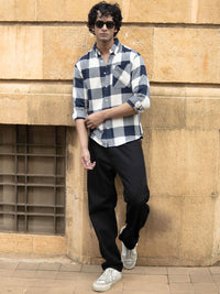 Powerlook Men Slim Fit Windowpane Checked Button-Down Collar Casual Shirt