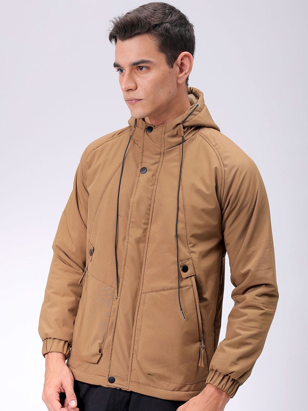 The Indian Garage Co Men Hooded Solid Puffer Utility Jacket
