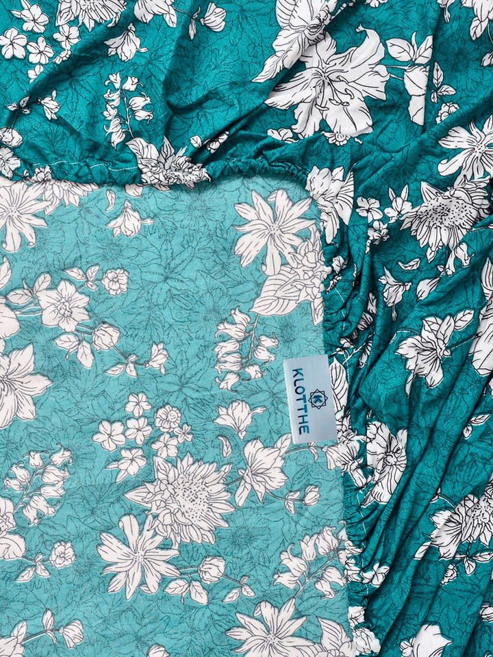 KLOTTHE Bercetak Hijau & Putih Cadar Single 300 TC Dengan Sarung Bantal-2.25 m x 1.5 m