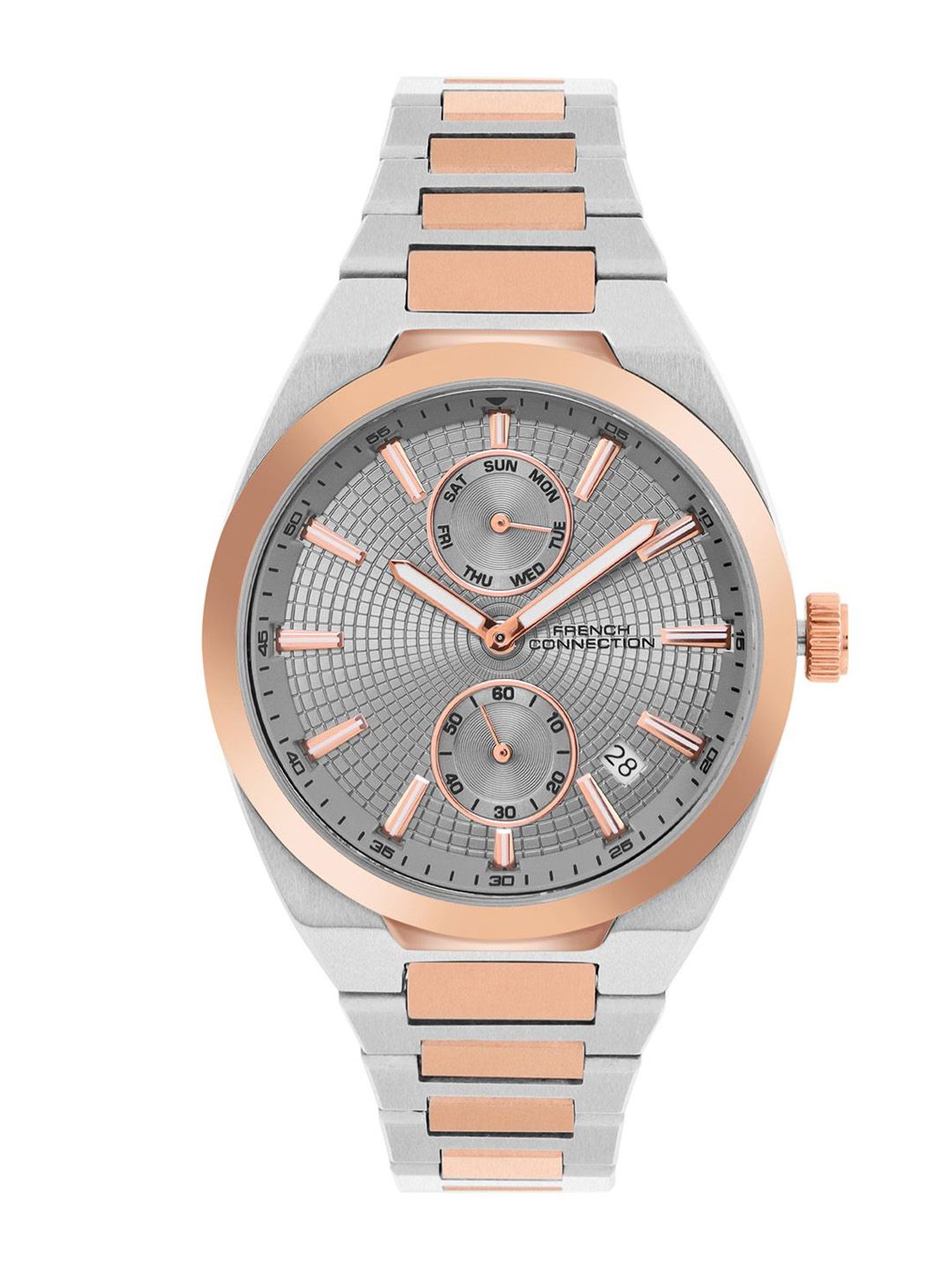 Sambungan Perancis Lelaki Dail Corak & Gelang Keluli Tahan Karat Analog Watch FCH03RTM