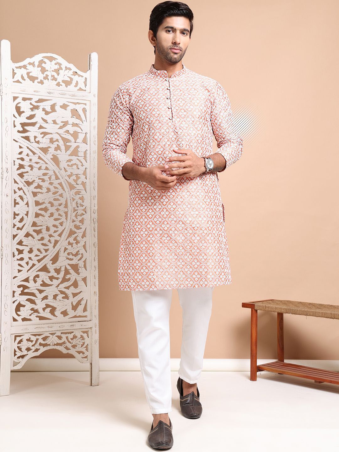 Anouk Men Ethnic Motifs Embroidered Regular Chikankari Kurta with Pyjamas
