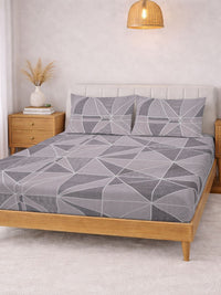 KLOTTHE Purple & Grey Geometric 300 TC King Bedsheet with 2 Pillow Covers