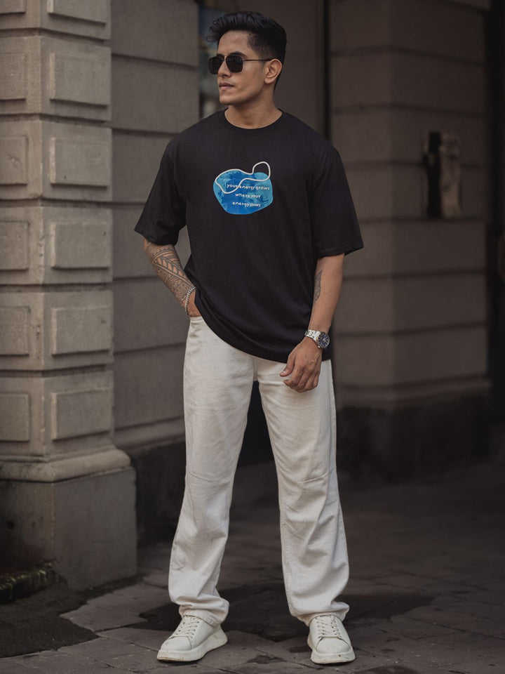 Powerlook Men Graphic Printed Round Neck Pure Cotton Oversized T-Shirt
