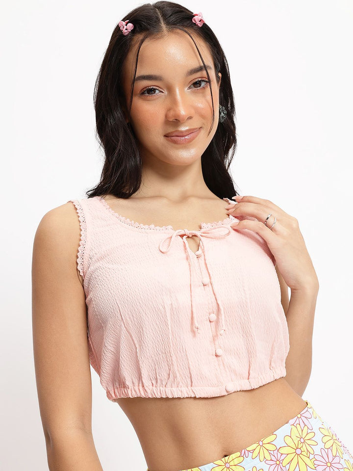 DressBerry Pastel Lacy Luxe Blouson Crop Top