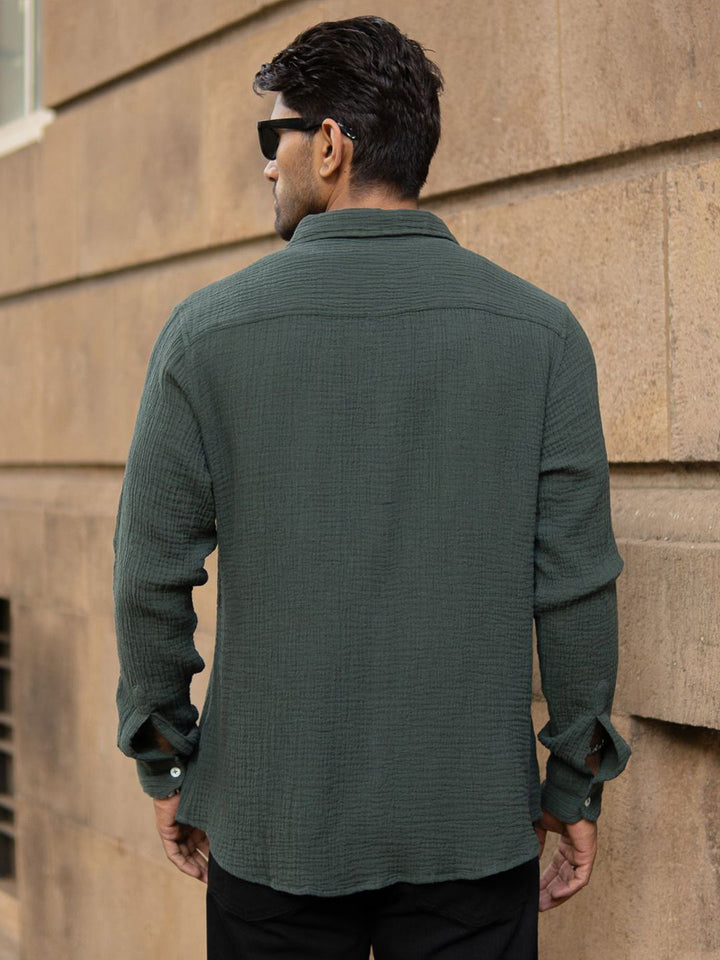 Powerlook Men Textured Spread Collar Cotton Casual Shirt