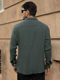 Powerlook Men Textured Spread Collar Cotton Casual Shirt