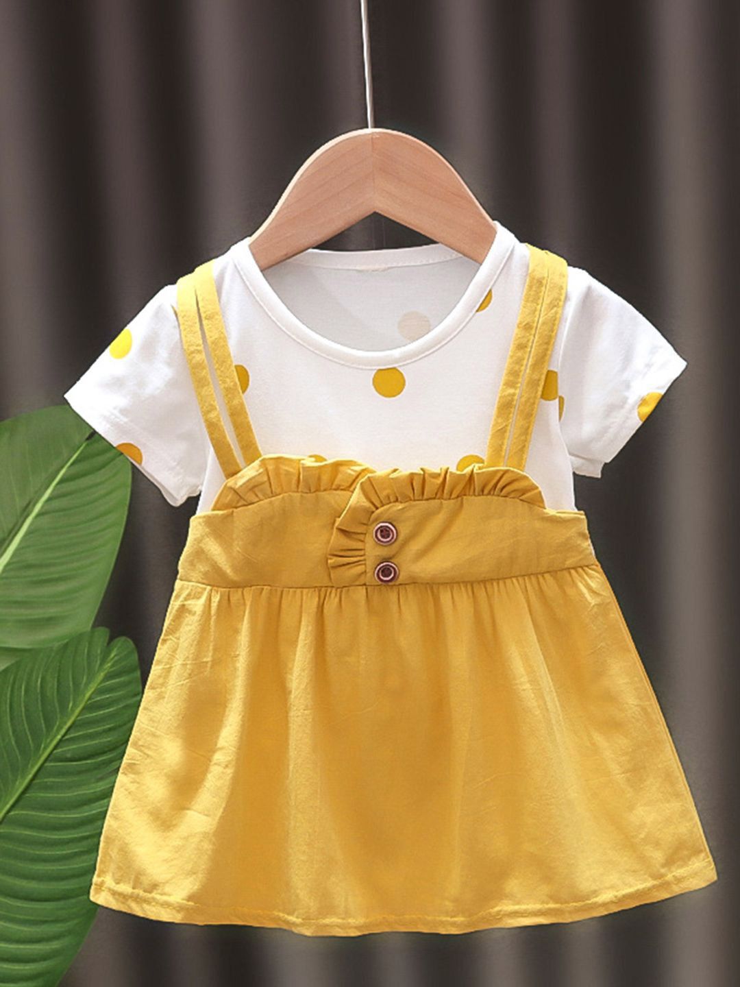 YK Girls Polka Dot Printed Cotton Pinafore Knee Length Dress