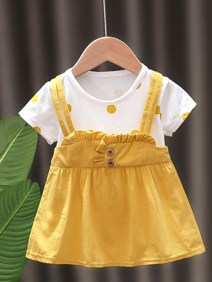 YK Girls Polka Dot Printed Cotton Pinafore Knee Length Dress
