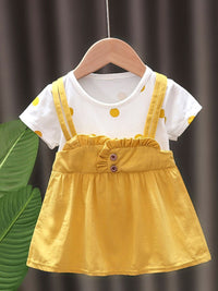 YK Girls Polka Dot Printed Cotton Pinafore Knee Length Dress