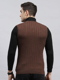 Monte Carlo Men Striped V-Neck Sleeveless Woollen Pullover