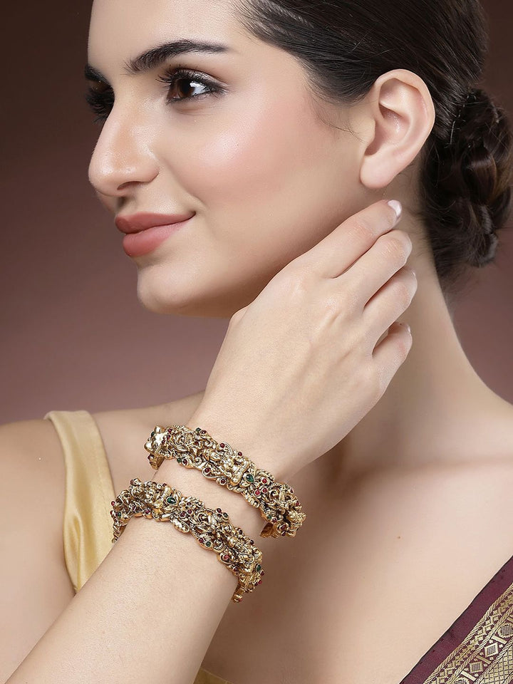 Karatcart Set 2 Gold Plated Kundan Stone Stone Laxmi Mata Temple Bangles