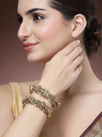 Karatcart Set 2 Gold Plated Kundan Stone Stone Laxmi Mata Temple Bangles