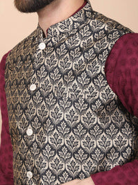 Anouk Purple Floral Embroidered Thread Work Pure Cotton Kurta with Churidar & Nehru Jacket