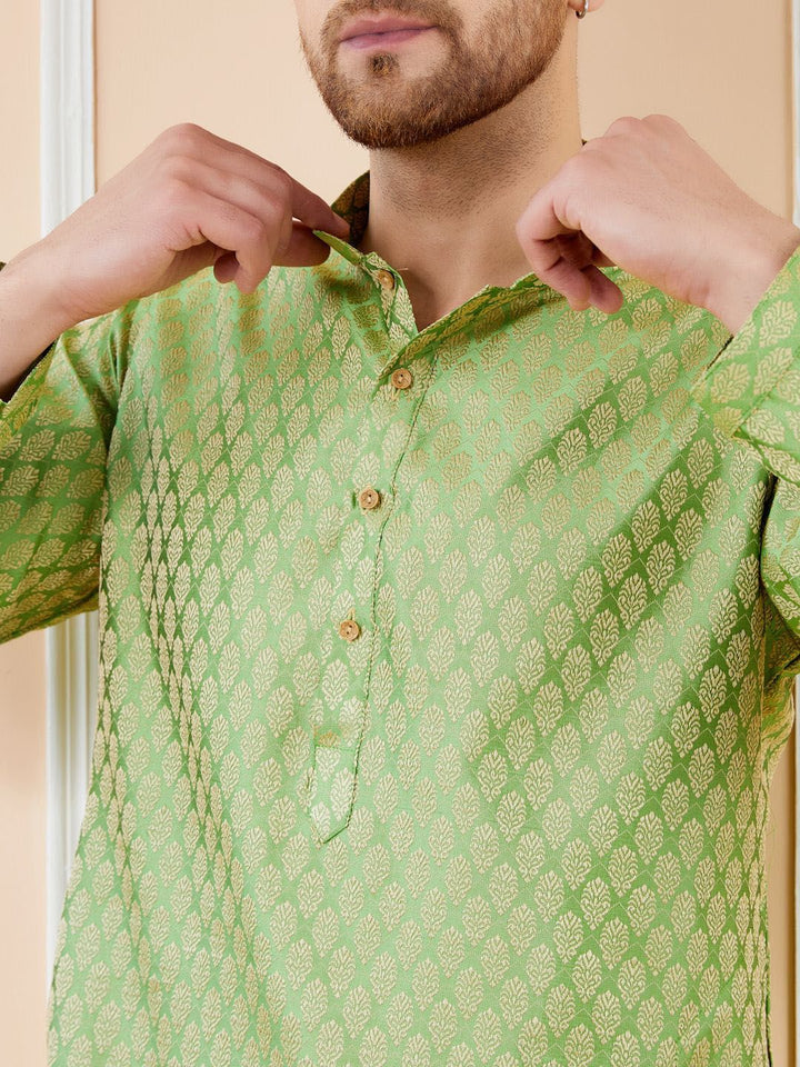 See Designs Ethnic Motifs Woven Design Mandarin Collar Pure Silk Straight Kurta