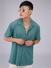 VASTRADO Men Classic Cuban Collar Textured Oversized Casual Shirt