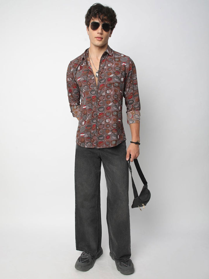 VASTRADO Men Classic Spread Collar Abstract Printed Slim Fit Casual Shirt