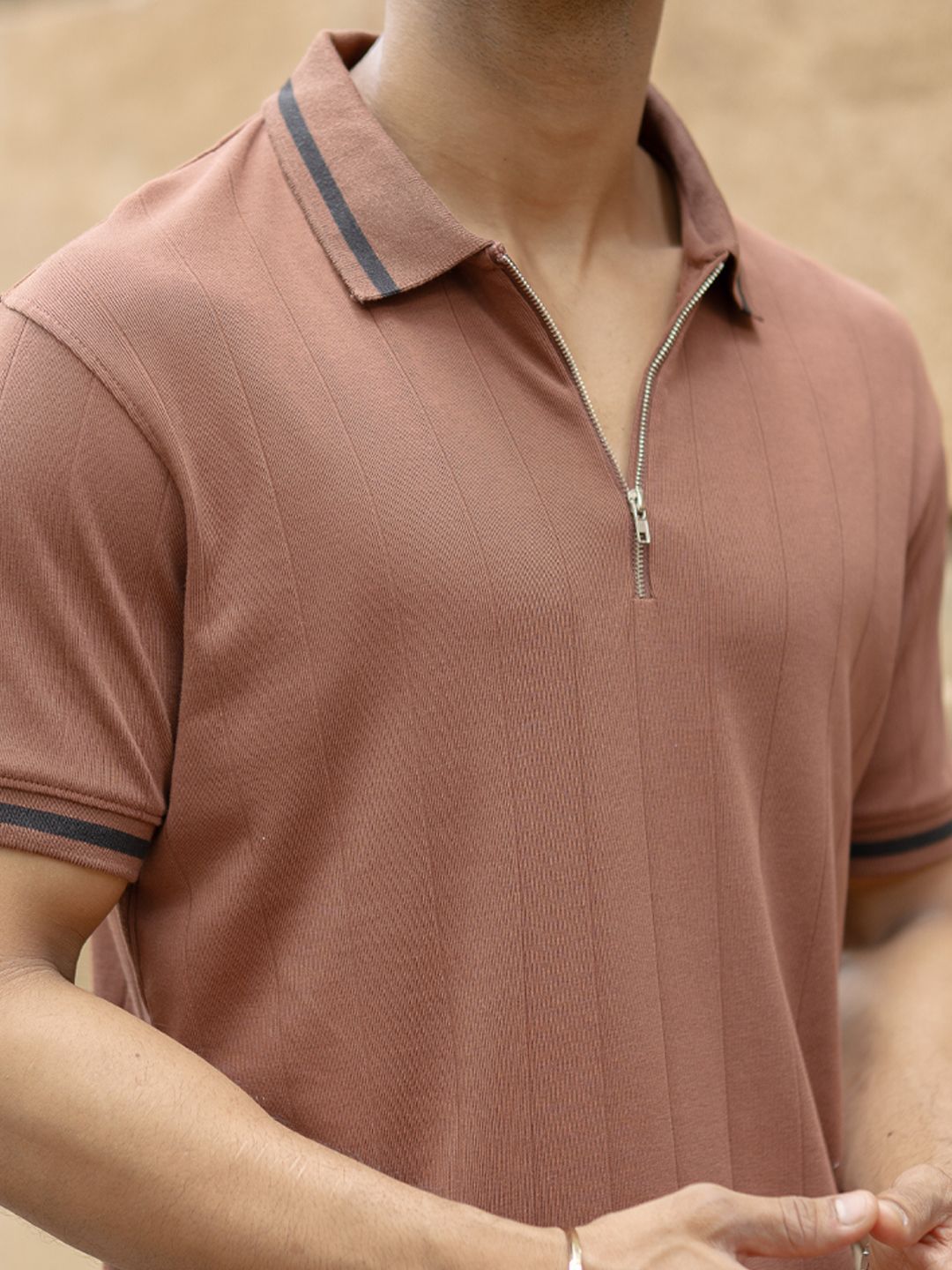 Powerlook Men Self Design Polo Collar Pure Cotton T-shirt