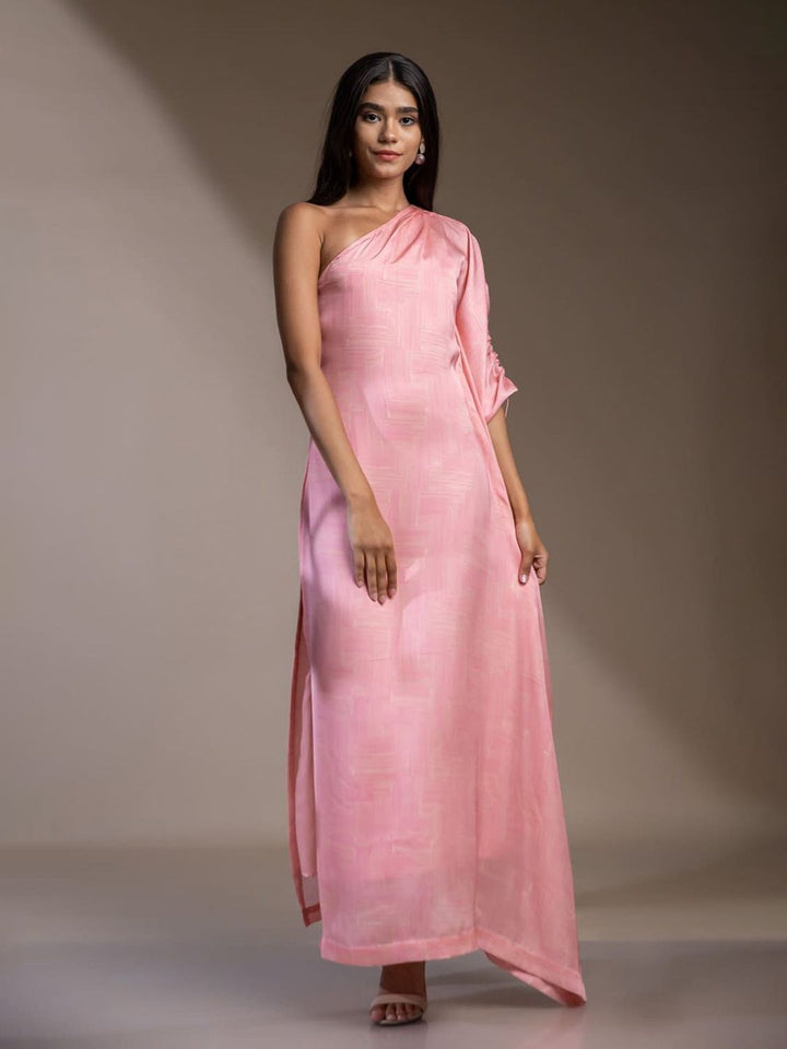 Mamicha Print One Shoulder Georgette Maxi Midi Dress